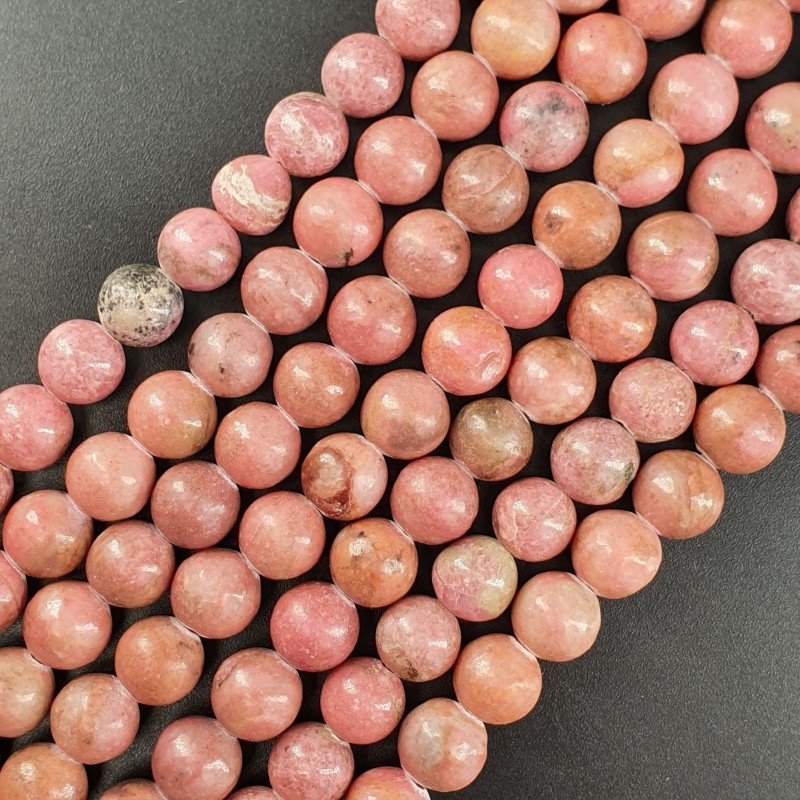 Rodonite Perline Forma Tondo Liscio Satinato-Matte 08mm