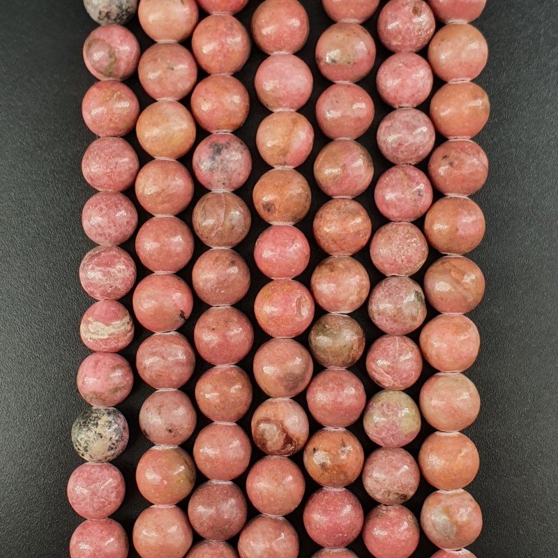 Rodonite Perline Forma Tondo Liscio Satinato-Matte 08mm