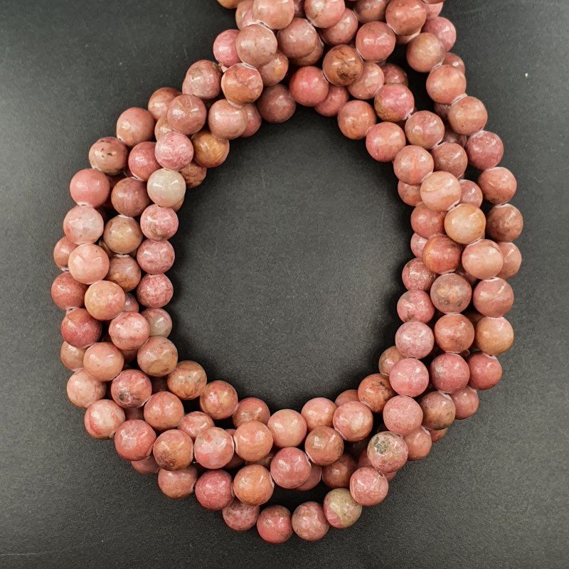 Rodonite Perline Forma Tondo Liscio Satinato-Matte 08mm
