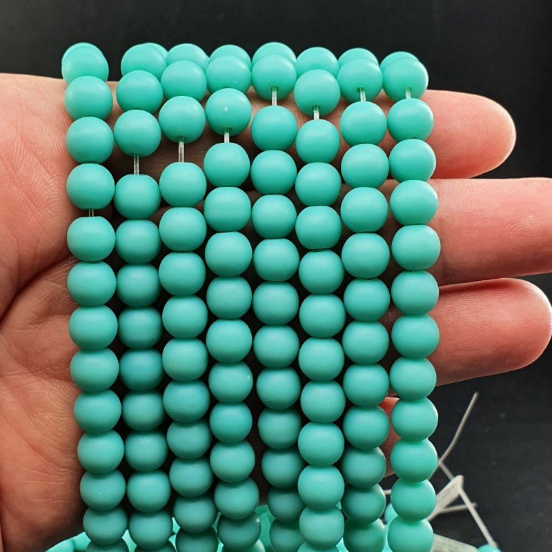 Giada Azzurra Tiffany Perline Forma Tondo Liscio Satinato-Matte 08mm