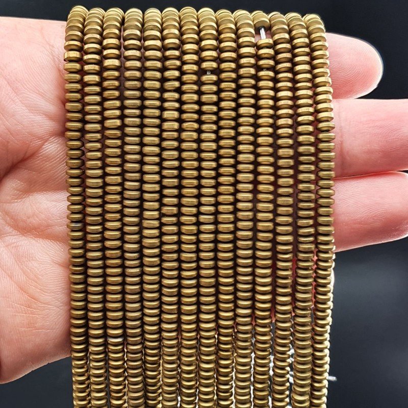 Ematite Dorato Perline Forma Rondelle Liscio Satinato-Matte 04mm