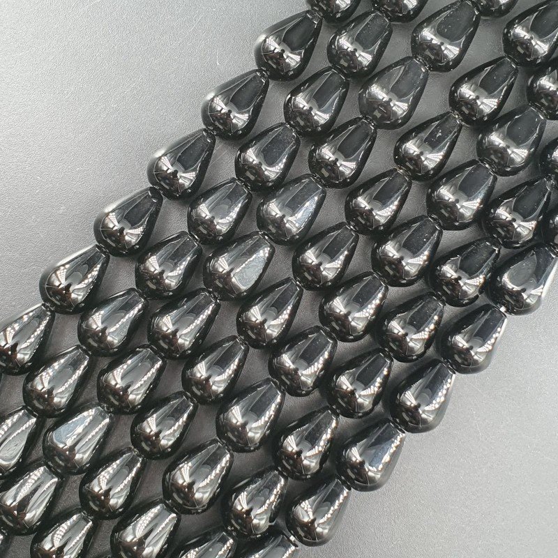 Onice Nera Naturale Perline Forma Goccia Tondo Liscio Foro Passante 10X13mm