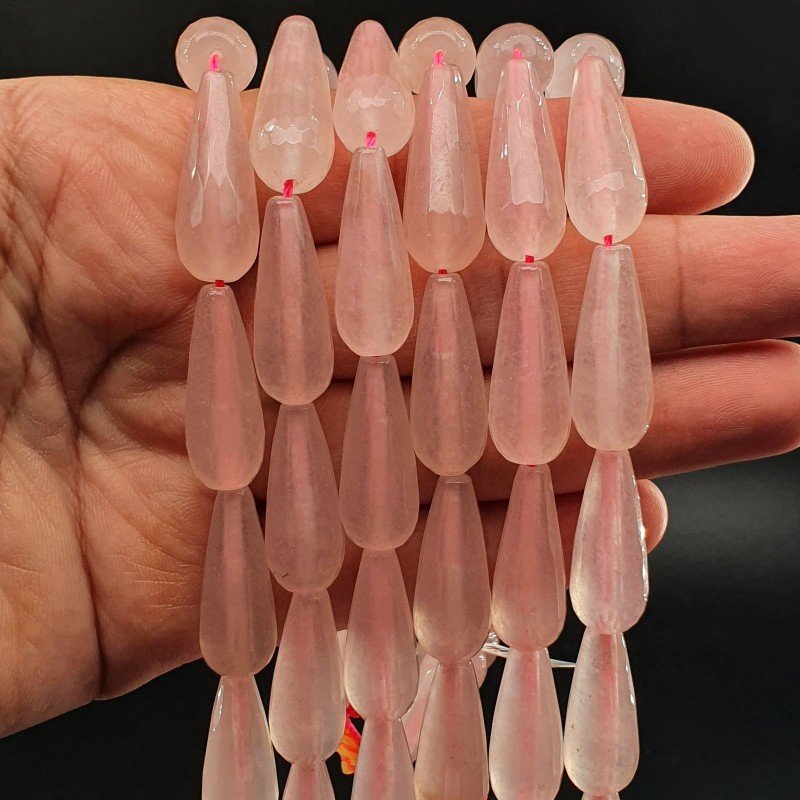 Giada Coreana Rosa in Perline Forma Goccia Tondo Sfaccettato Foro Passante 11x28mm