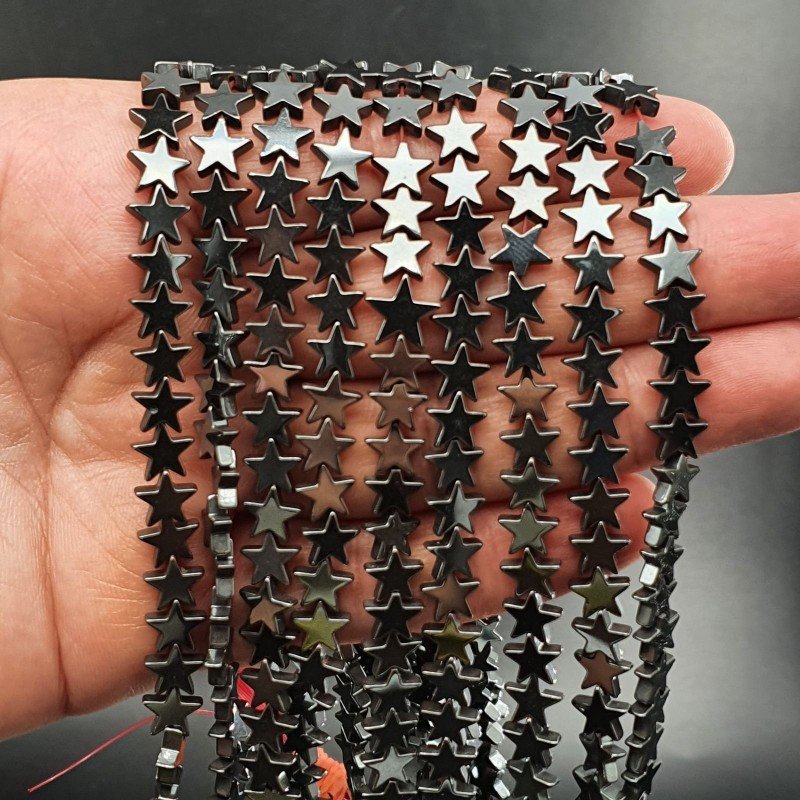 Ematite Naturale Perline Forma Stella Piatto Liscio Foro Passante 08mm