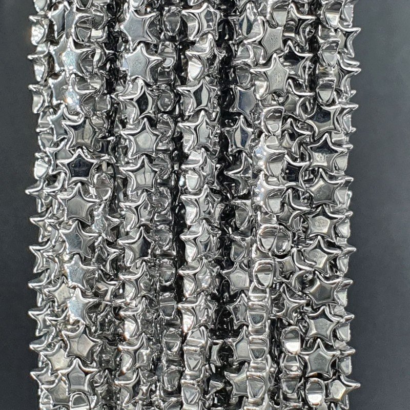Ematite Argentato Perline Forma Stella Piatto Liscio Foro Passante 05mm