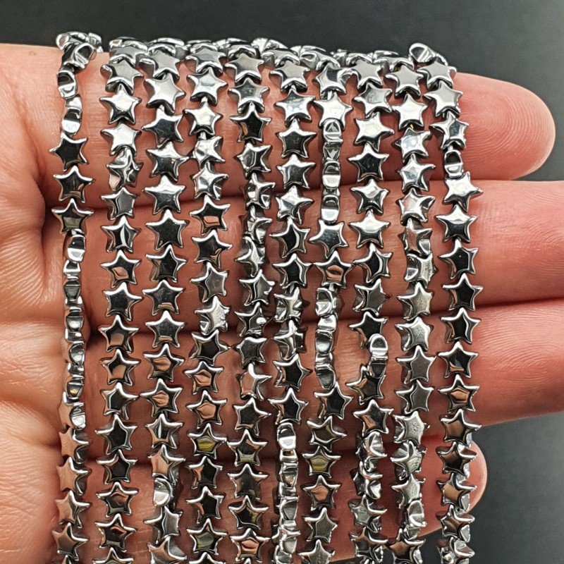 Ematite Argentato Perline Forma Stella Piatto Liscio Foro Passante 05mm