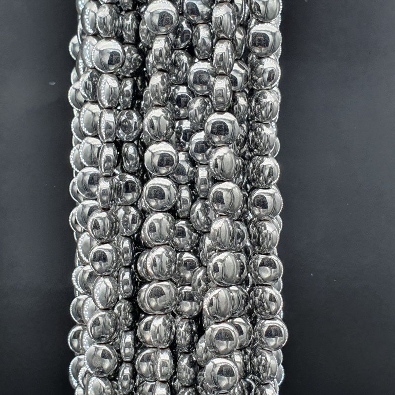 Ematite Argentato Perline Forma Tondo Piatto Liscio Foro Passante 06mm