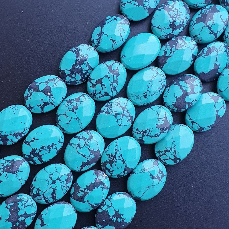 Pasta Di Turchese Sfumato in Perline Forma Ovale Piatto Sfaccettato Foro Passante 15X20mm