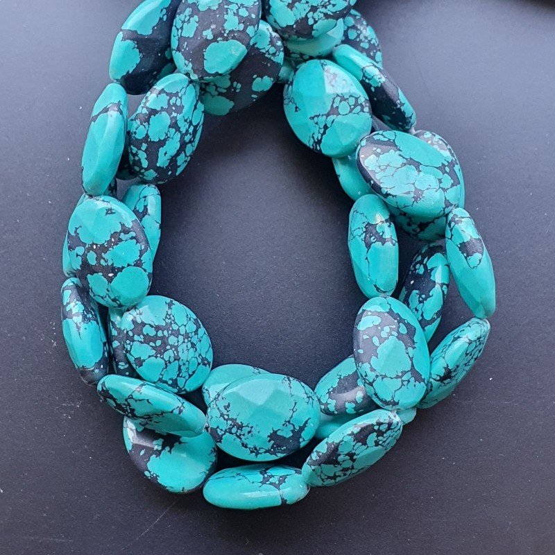 Pasta Di Turchese Sfumato in Perline Forma Ovale Piatto Sfaccettato Foro Passante 15X20mm