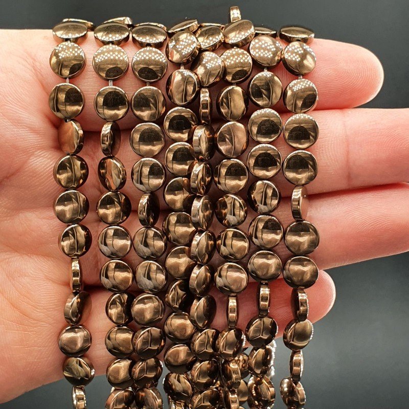 Ematite Bronzato Perline Forma Tondo Piatto Liscio Foro Passante 08mm