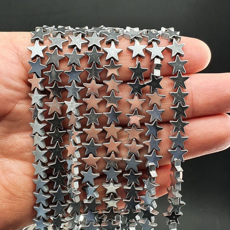Ematite Argentato Perline Forma Stella Piatto Liscio Foro Passante 08mm
