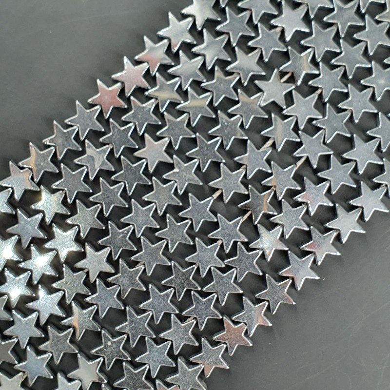 Ematite Argentato Perline Forma Stella Piatto Liscio Foro Passante 08mm
