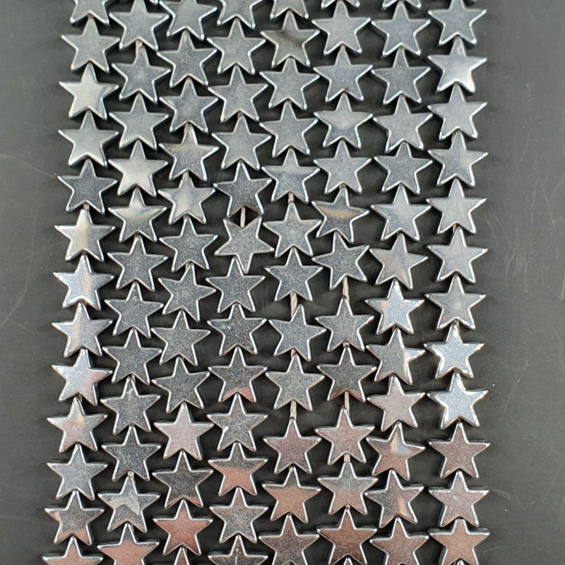 Ematite Argentato Perline Forma Stella Piatto Liscio Foro Passante 08mm