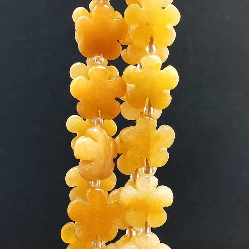 Calcite Gialla Naturale Perline Forma Fiori Piatto Liscio Foro Passante 15mm
