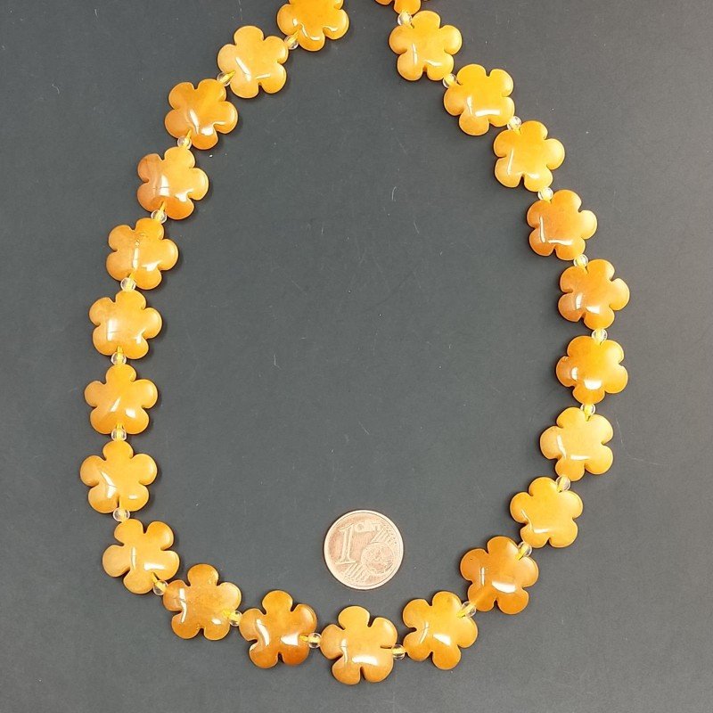 Calcite Gialla Naturale Perline Forma Fiori Piatto Liscio Foro Passante 15mm