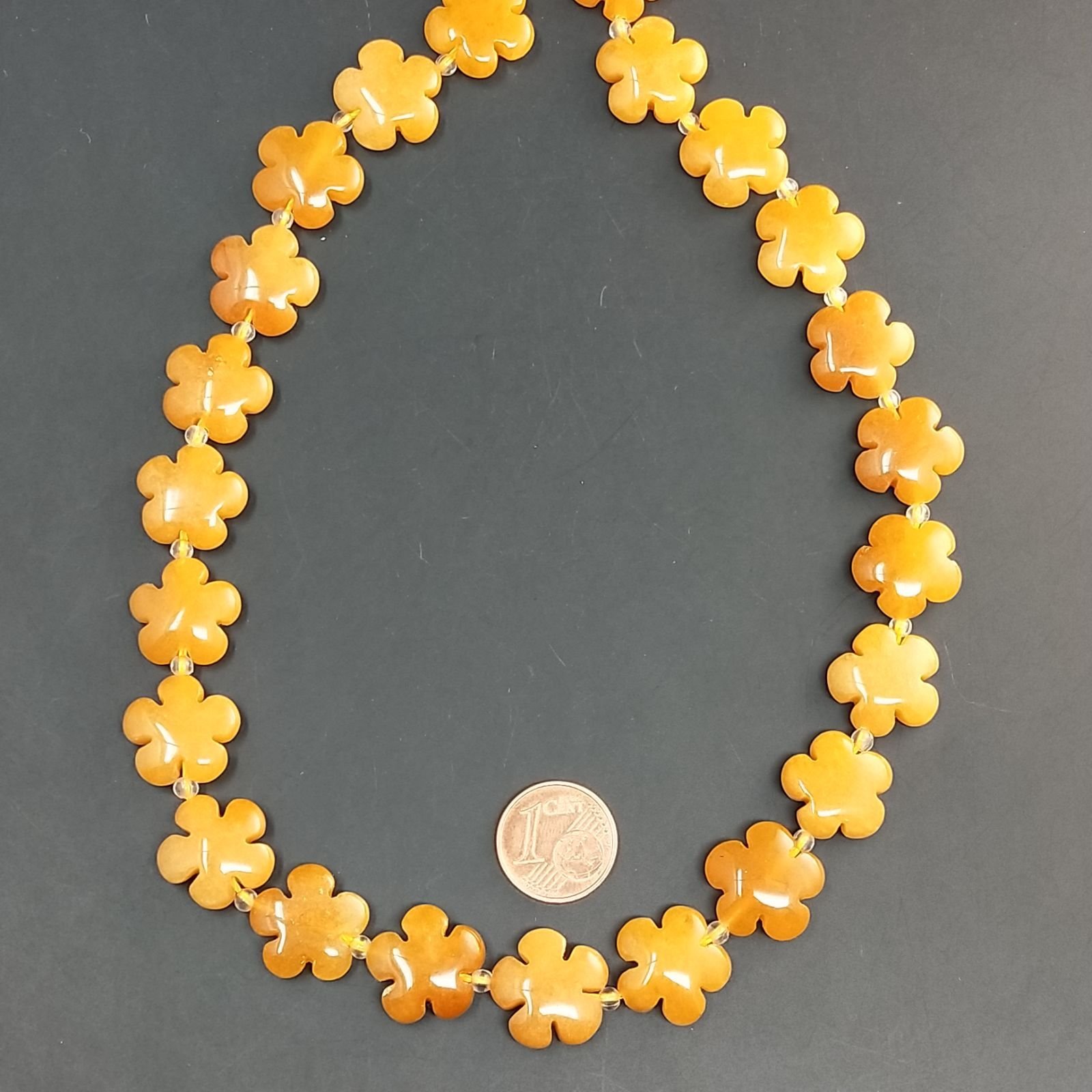 Calcite Gialla Naturale Perline Forma Fiori Piatto Liscio Foro Passante 15mm