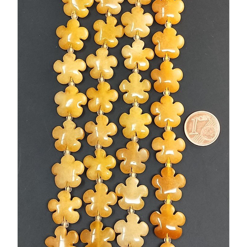 Calcite Gialla Naturale Perline Forma Fiori Piatto Liscio Foro Passante 15mm