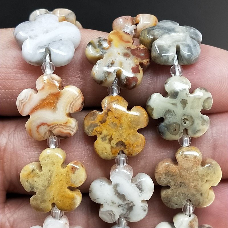 Diaspro Picasso Oceanico Naturale Perline Forma Fiore Inciso Liscio Piatto Foro Passante 15mm Diaspro Picasso Oceanico Naturale Perline Forma Fiore Inciso Liscio Piatto Foro Passante 15mm