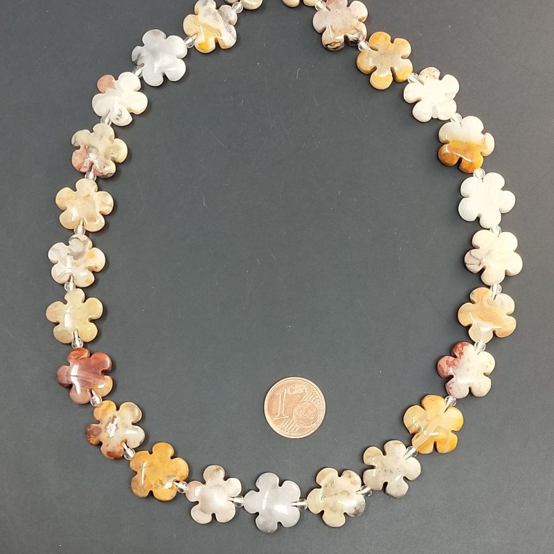 Diaspro Picasso Oceanico Naturale Perline Forma Fiore Inciso Liscio Piatto Foro Passante 15mm Diaspro Picasso Oceanico Naturale Perline Forma Fiore Inciso Liscio Piatto Foro Passante 15mm