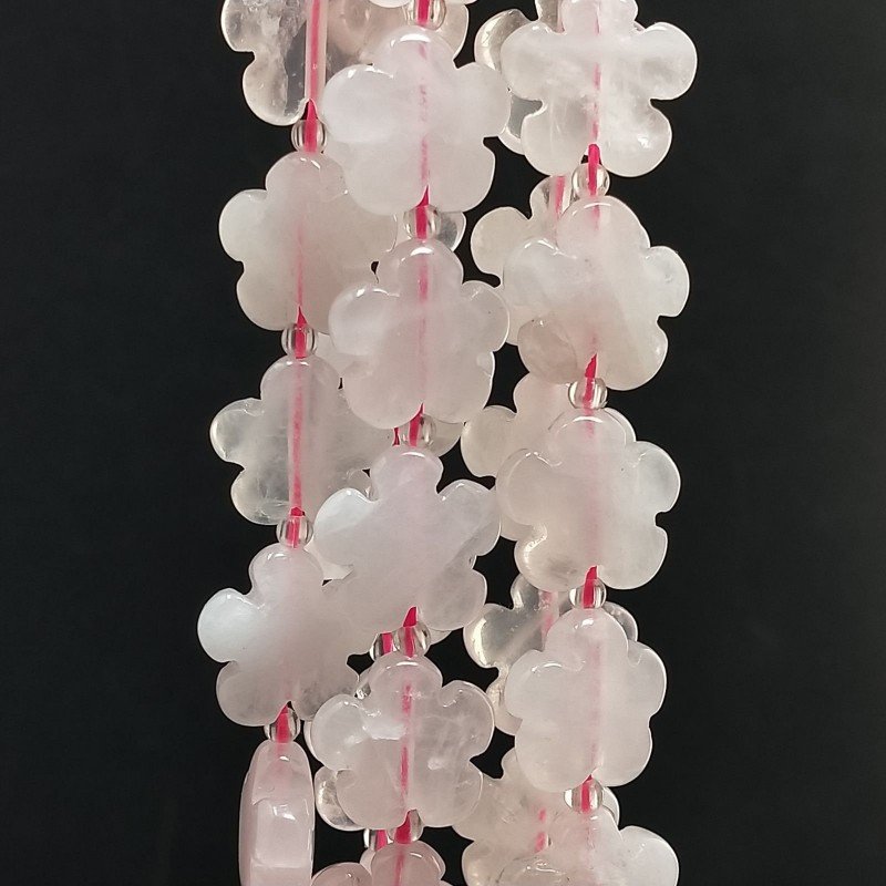 Quarzo Rosa Naturale Perline Forma Fiori Inciso Liscio Piatto Foro Passante 15mm