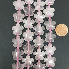Quarzo Rosa Naturale Perline Forma Fiori Inciso Liscio Piatto Foro Passante 15mm