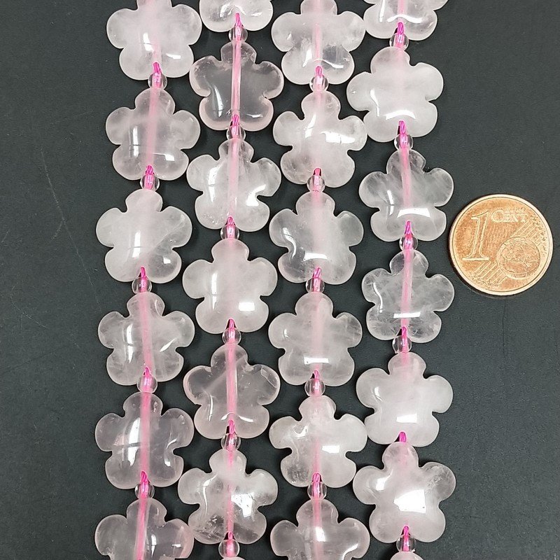 Quarzo Rosa Naturale Perline Forma Fiori Inciso Liscio Piatto Foro Passante 15mm