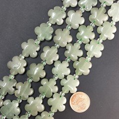 Avventurina Verde Naturale Perline Forma Fiori Piatto Liscio Foro Passante 15mm
