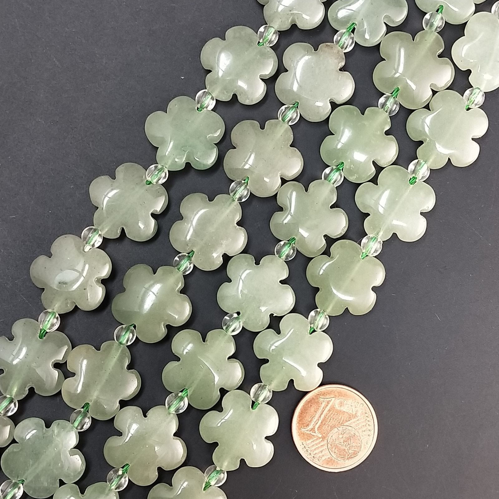 Avventurina Verde Naturale Perline Forma Fiori Piatto Liscio Foro Passante 15mm