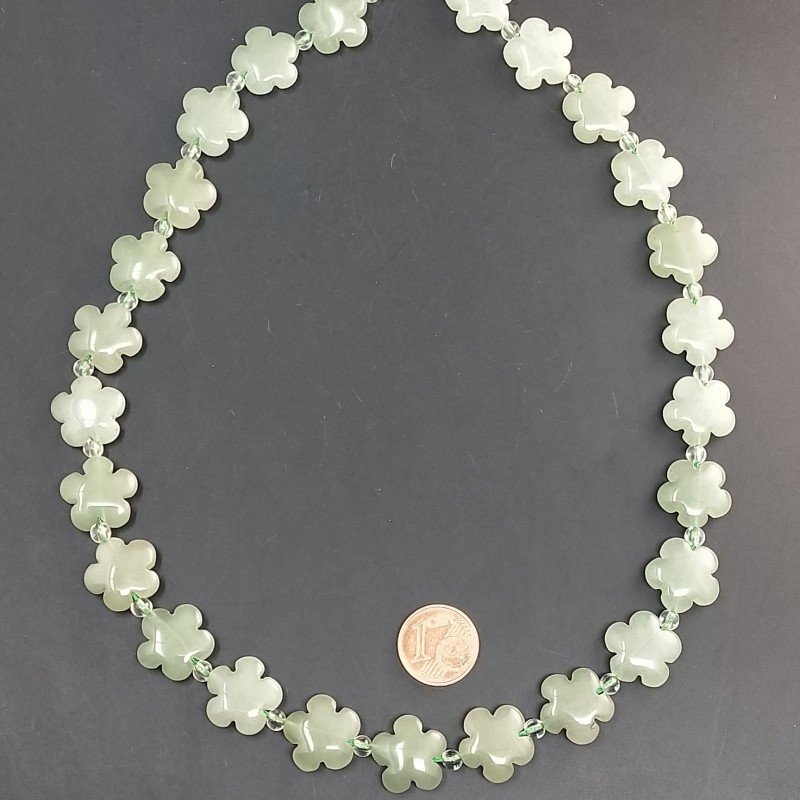 Avventurina Verde Naturale Perline Forma Fiori Piatto Liscio Foro Passante 15mm