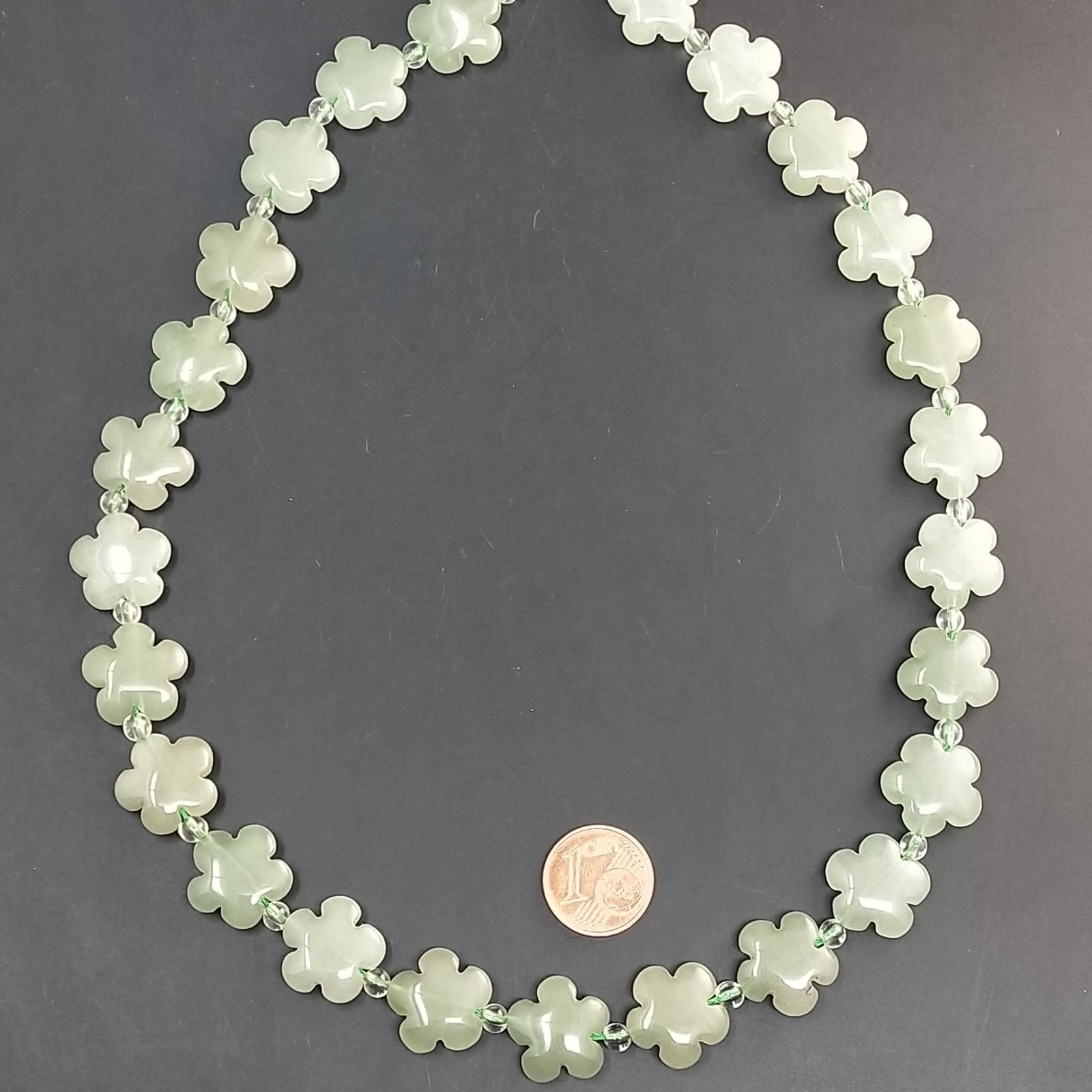 Avventurina Verde Naturale Perline Forma Fiori Piatto Liscio Foro Passante 15mm