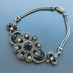 Bracciale Di Argento 925 con Radice di Rubino, Zircone Sfacettato Stile Etnico