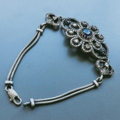 Bracciale Di Argento 925 con Radice di Rubino, Zircone Sfacettato Stile Etnico