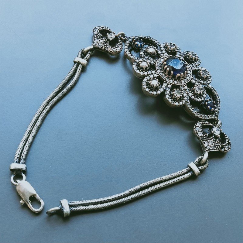 Bracciale Di Argento 925 con Radice di Rubino, Zircone Sfacettato Stile Etnico