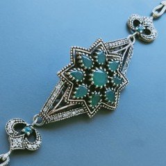 Bracciale Di Argento 925 con Radice di Smeraldo, Zircone Sfacettato Stile Etnico