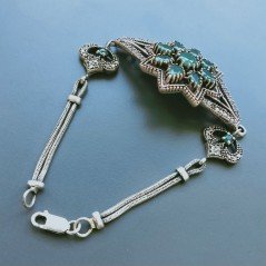 Bracciale Di Argento 925 con Radice di Smeraldo, Zircone Sfacettato Stile Etnico