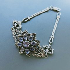 Bracciale Di Argento 925 con Ametista, Zircone Sfacettato Stile Etnico