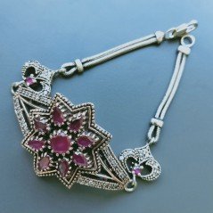 Bracciale Di Argento 925 con Radice di Rubino, Zircone Sfacettato Stile Etnico