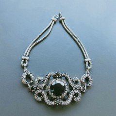 Bracciale Di Argento 925 con Spinello Nero, Zircone Sfacettato Stile Etnico