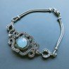 Bracciale Di Argento 925 con Calcedonia Verde, Zircone Sfacettato Stile Etnico