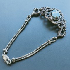 Bracciale Di Argento 925 con Calcedonia Verde, Zircone Sfacettato Stile Etnico