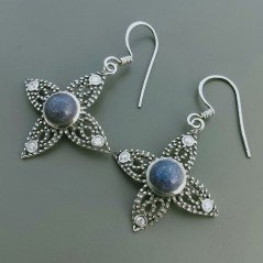 Orecchini Di Argento 925 con Lapis Lazuli Cabochon con Zircone Sfaccettato a Monachelle