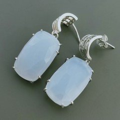 Orecchini Di Argento 925 con Calcedonia Briolette Taglio Cuscino, Zircone Sfaccettato a Perno