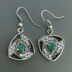 Orecchini Di Argento 925 con Radice di Smeraldo Sfaccettato con Zircone a Monachella Stile Etnico