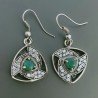 Orecchini Di Argento 925 con Radice di Smeraldo Sfaccettato con Zircone a Monachella Stile Etnico