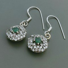 Orecchini Di Argento 925 con Radice di Smeraldo Sfaccettato con Zircone a Monachella Stile Etnico