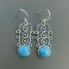 Orecchini Di Argento 925 con Pasta di Turchese Cabochon Forma Tondo a Monachelle Stile Etnico