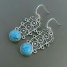 Orecchini Di Argento 925 con Pasta di Turchese Cabochon Forma Tondo a Monachelle Stile Etnico