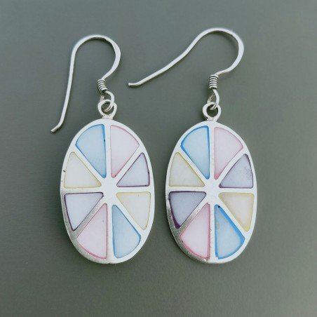 Orecchini Di Argento 925 con Madreperla Cabochon Arcobaleno con a Monachelle