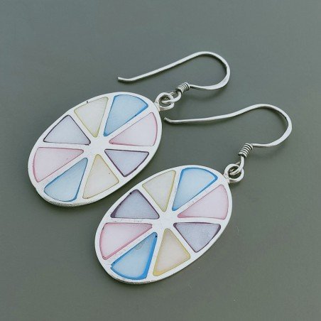 Orecchini Di Argento 925 con Madreperla Cabochon Arcobaleno con a Monachelle