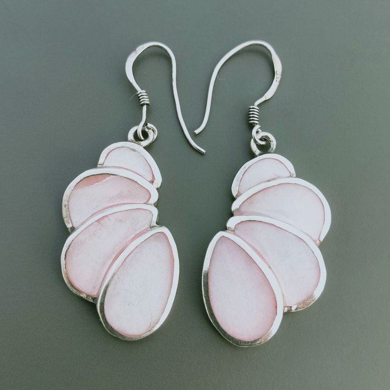 Orecchini Di Argento 925 con Madreperla Cabochon Rosa a Monachelle